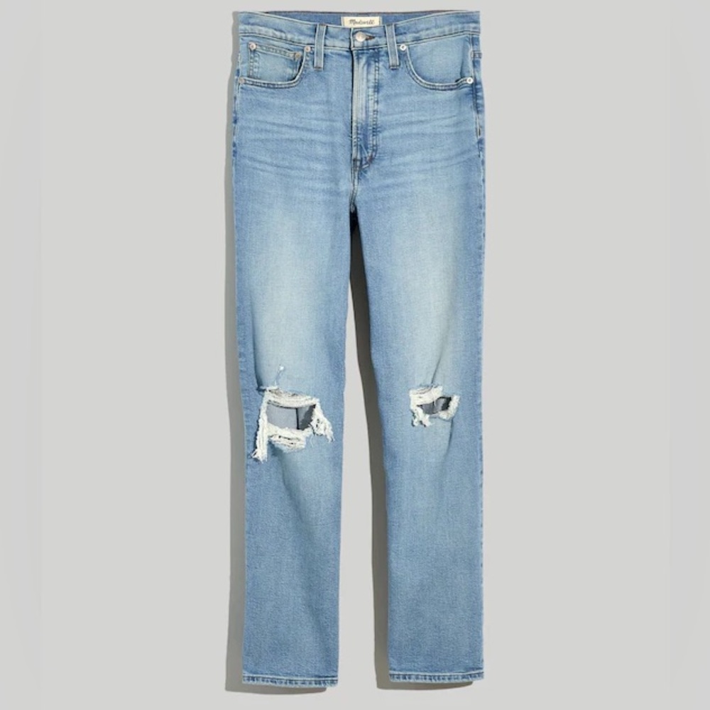 Madewell Women’s Light Blue Ripped Straight Jeans